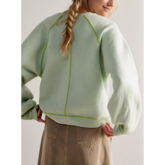 Women Reversible Crewneck Sweater Polyester Nylon Viscose Casual Pullover - Picture 2 of 6